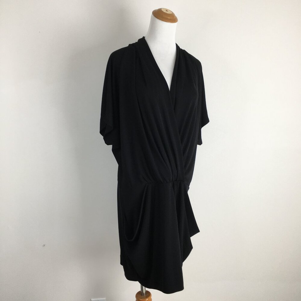 Rachel-RACHEL ROY Black Short Dolman Sleeve V Neck Pockets Lined Dress